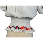 Mexican Embroidered Peasant Blouse Floral Ethnic Authentic White Smocked Top S/M Size undefined Photo 8