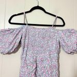 ASTR the Label Rushed Off Shoulder Blue Pink Ditsy Mini Floral Dress Size S Photo 9