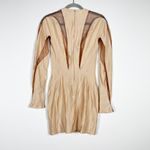 Mugler Logo Plaque Sheer Panel Long Sleeve Stretch Bodycon Mini Dress Neutral 40 Photo 3