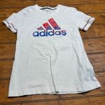 Adidas White Crew Neck Short Sleeve T Shirt Red Blue Logo Women Size S Photo 0