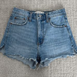 Abercrombie & Fitch A&F “the mom short high rise ” cutoff distressed medium wash blue denim shorts Photo 0