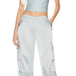 SEROYA Lai Satin Loose Fit Satin Cargo Pant Light Blue Womens Size Small Photo 0