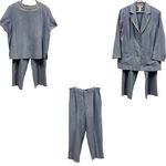 3 Piece Set Maggie Sweet Blue Sueded Pantsuit Pant Top and Blazer Womens 1X Photo 1