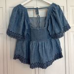 Old Navy  denim embroidered eyelet ruffle sleeve top m Photo 5