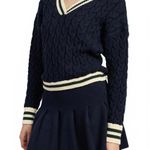 En Saison Collegiate Pleated Long Sleeve Cable Stitch Mini Sweater Dress NWT Blue Size M Photo 1