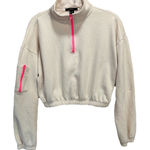 Forever 21  Cream/Hot Pink Crop 1/4‎ Zip Sweatshirt Size M Long Sleeve Collar Photo 0