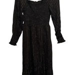 NWT Oat New York Long Sleeve Black & Gold Square Neck Smocked Dress | Size S Black Photo 0