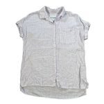 Lola River Button Down Shirt Womens Small Linen Striped Purple/White Beach Tunic Purple Photo 0