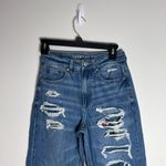 American Eagle  Outfitters Mom Straight Distressed Blue Jeans plaid detail size 2 Photo 2