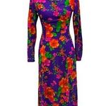Vintage Unbranded Psychedelic Long Sleeve Floral Maxi Dress Size XS Purple Photo 0