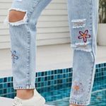 SheIn Too Adorable! Sz 30 Blue Jeans W Embroidered Flowers Photo 2