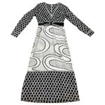 Vintage 60s Needle Craft Graphic Maxi Dress Black White Print Long Sleeve Bow Size XS Photo 11