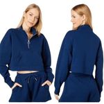 We Wore What Half Zip Cropped Terry Pullover in Dress Blue Sz S Photo 1