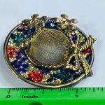 Lady's Hat Shaped Pin Brooch Multicolor Enamel Gold Tone Bow Flowers Vintage Photo 9