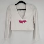 Bratz Long Sleeve Stretch Cropped V Neck Shirt Size Large White & Pink Photo 1