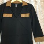 Doncaster  Collection Black Collared Faux Wrap Dress with Leather Trim Size 2 Photo 3