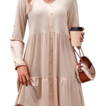 Dokotoo V Neck Button Up Long Sleeve Empire Waist Ruffle Tiered Mini Dress XL Photo 0