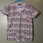 Samantha Mara Purple & Black Circle Print Scrub Top Photo 0