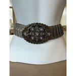Belt OSFM Metal Silver Tone Elastic Stretch Oval Buckle w/ Enamel & Bling Vtg Photo 1