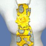 Yellow Paisley necktie Necklace with Rose Accent Photo 0