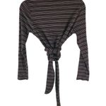 nlt Womens Top Tie Waist Ribbed Striped Long Sleeve Pocket Black Red Yellow L Size L Photo 1