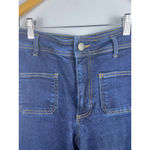 ZARA Woman High Waist Wide Leg Crop Jeans Dark Indigo Raw Hem Rigid Denim Size 1 Photo 3