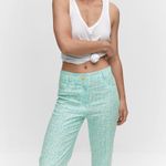 Mango Floral Linen-Blend Flare Pants Turquoise NWT Size 2/XS Photo 5