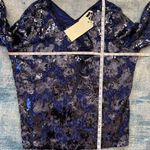 La Bellum Hilary Scott Indigo Sequin Lace Tie Neck Blouse 2x Photo 4