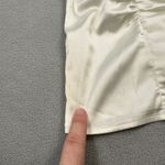 superdown  Revolve White Satin Mini Dress S Lace Trim Tie Strap Ruched Bodycon Photo 10