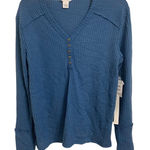 Caslon  Blue High‎ Cuff Henley Top Long Sleeves V-Neck Size XS NWT Photo 0