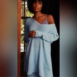 Free People  Intimately C.O.Z.Y Waffle Knit Tunic Sweater Size XS/S‎ NWT Neon Sky Photo 5