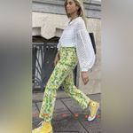 ZARA Green & Yellow Floral Abstract Print High Waist Stretch Cropped Pants XS Photo 5