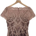 JS Collections JS Collection Embroidered Lace Overlay Gown Scalloped Cap Sleeve Blush Tan 4 Photo 4