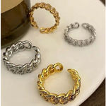 Boutique 8mm Iced White Gold‎ Plated Sterling Cuban Chain Ring, Adjustable Photo 12