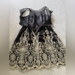Modcloth Liza Luxe Size M Gold Black Lace Floral Dress Embroidered Scallop Hem Photo 6