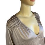 White House | Black Market WHITE HOUSE BLACK SILVERY TAUPE SATIN V NECK BLOUSE (XL) Photo 6