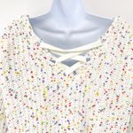 Anthropologie Rainbow Confetti Chenille Chunky V-Neck Sweater Knit Top Lace Up Back Large Photo 5