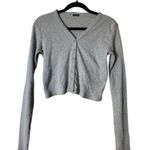 Brandy Melville Grey Ribbed Cardigan Sweater Top Cropped Button Front One Size Photo 0