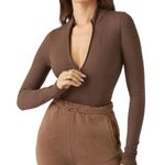 Ribbed Long Sleeve Mock Neck Quarter Zip Bodysuit Size L Photo 1