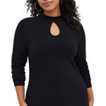 Torrid Plus Size 2X Top Foxy Open Back Keyhole Black Long Sleeve Holiday 1387 Photo 0