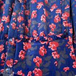 Vintage National Robe Size L Royal Blue Flroal Snap Front Velvet House Coat Rare Photo 3
