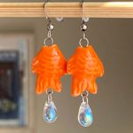Handmade unique funky cute orange ceramic fish & Czech glass teardrop dangle earrings ⭐️🐟💕 Photo 1