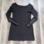 Theory  Little Black Dress Stretch Knit Scoop Neck Long Sleeves with Zippers Photo 9