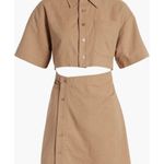 Moon River  Cutout Cotton & Linen Mini Shirt Dress Mocha Tan XS Photo 3