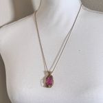 14k Gold 1/20 Filled Necklace Filigree Pendant W/ Pink Stone Ornate Delicate Photo 0