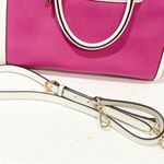 Michael Kors Pink Canvas w/ White Leather Trim Handbag Satchel Crossbody Bag Photo 5