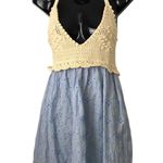 ZARA Womens Bloggers Favorite Crochet Halter Eyelet Mini Dress Blue Size L NWT Photo 0
