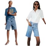 ZARA  Women's The 90s Bermuda High Rise Cut Off Denim Shorts Size 4 Light Blue Photo 10