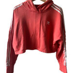 Adidas pink hoodie small cropped white stripes salmon athleisure activewear Photo 0