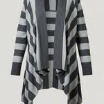 BCBGeneration  Striped Long Cardigan Duster Sweater M Gray Black Open Front Knit Photo 0
